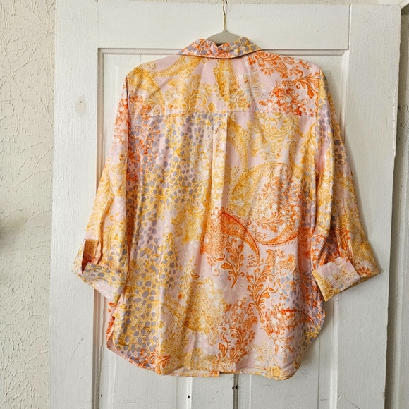 Chico’s Women's Paisley 3/4 Sleeve Button-Up No Iron Stretch Blouse Size Large - Picture 4 of 7